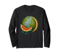 Planeta Comiendo Sandía Día de la Tierra Fruta Tropical de Verano Manga Larga