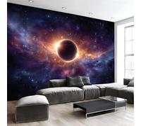 Planeta Del Eclipse Solar Total Papel Pintado, 150 X 105 Cm Pared Papel Pintado, Paisaje Espacial Ciencia Ficción Decoración De Paredes Para Salón Dormitorio Pasillo Comedor, Azul-Violeta