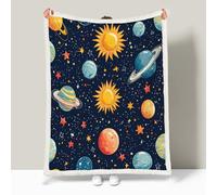 Planeta Mantas Sofa Grande Planeta De Dibujos Animados Universo Suave Manta de Invierno para Sofa Confortable Manta Polar Microfibbra Esponjosa Mullido Cálida para Cama Salón y Dormitorio 150 x 200 cm