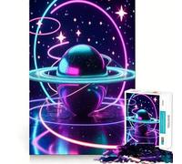 Planeta neón con Anillos y Estrellas, Rompecabezas de 1000 Piezas para Adultos, Juguete para ejercitar la Mente, Juguete Divertido y silencioso, diseño para armar, Regalo Original (38x52cm)