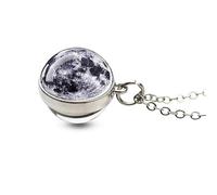 Planeta sistema solar collar luna tierra planeta collares collar de bola de cristal de dos caras, universo espacio galaxia colgantes con cadena de plata (luna y tierra)