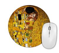 Planetacase - Alfombrilla de Ratón Gustav Klimt El Beso - Obras De Arte Famosas - Superficie de Tejido Poliéster - Redonda, 20 cm