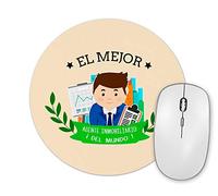 Planetacase - Alfombrilla De Ratón Original - Mejor Agente Inmobiliario, El del Mundo - Redonda 20 cm - para Oficina o Despacho - Superficie de Poliéster - Diseño Agente Inmobiliario, El