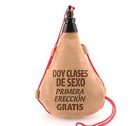 Planetacase - Bota de Vino Personalizable 1 Litro - Frase Divertida Doy Clases de Sexo Primera Erección Gratis - Cuero de Serraje - Interior de Látex - Tapón de Seguridad, Color: Doy Clases de Sexo