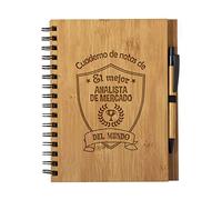 Planetacase - Cuaderno de Notas el Mejor analista de mercado del Mundo - Libreta de Madera Natural con Boligrafo - Bloc de Notas A5 con 80 Hojas - Diseño Grabado en Bajorrelieve