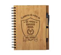Planetacase - Cuaderno De Notas El Mejor Educador Social Del Mundo - Libreta De Madera Natural Con Boligrafo - Bloc de Notas A5 con 80 Hojas - Diseño Grabado en Bajorrelieve