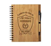 Planetacase - Cuaderno de Notas el Mejor fotografo del Mundo - Libreta de Madera Natural con Boligrafo - Bloc de Notas A5 con 80 Hojas - Diseño Grabado en Bajorrelieve