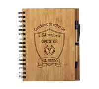 Planetacase - Cuaderno de Notas el Mejor opositor del Mundo - Libreta de Madera Natural con Boligrafo - Bloc de Notas A5 con 80 Hojas - Diseño Grabado en Bajorrelieve
