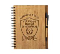 Planetacase - Cuaderno de Notas El Mejor profesor de matematicas del Mundo - Libreta de Madera Natural Tamaño A5 con Boligrafo - Regalo para Profesores