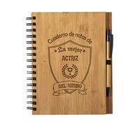 Planetacase - Cuaderno de Notas la Mejor actriz del Mundo - Libreta de Madera Natural con Boligrafo - Bloc de Notas A5 con 80 Hojas - Diseño Grabado en Bajorrelieve