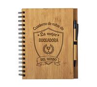 Planetacase - Cuaderno De Notas La Mejor Buceadora Del Mundo - Libreta Submarinismo De Madera Natural Con Boligrafo - Bloc de Notas A5 con 80 Hojas - Diseño Grabado en Bajorrelieve