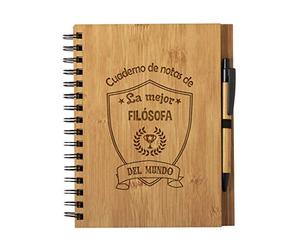 Planetacase - Cuaderno de Notas la Mejor filosofa del Mundo - Libreta Filosofia de Madera Natural con Boligrafo - Bloc de Notas A5 con 80 Hojas - Diseño Grabado en Bajorrelieve