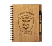 Planetacase - Cuaderno de Notas la Mejor geologa del Mundo - Libreta de Madera Natural con Boligrafo - Bloc de Notas A5 con 80 Hojas - Diseño Grabado en Bajorrelieve