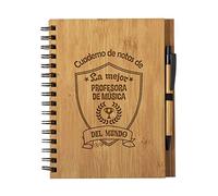 Planetacase - Cuaderno de Notas la Mejor profesora de musica del Mundo - Libreta de Madera Natural Tamaño A5 con Boligrafo - Regalo para Profesores