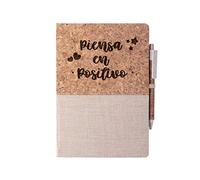 Planetacase - Cuaderno Motivacional con Frases Positivas - Set con Bolígrafo - Hecho de Corcho Natural y Algodón Orgánico - Ideal para Regalo - Tamaño A5, 80 Hojas