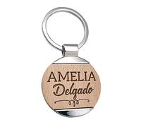 Planetacase - Llavero Personalizable con Nombre y Apellido - Grabado en Madera de Haya Natural - Regalo Personalizado Perfecto para Parejas y Amigos - Presentado en Saquito de Algodón