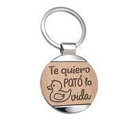Planetacase - Llavero Te Quiero Pato La Vida - Frase de Amor - Personalizable - Regalo para Pareja, Novios, Amigos - Madera de Haya, 40 mm, Algodón