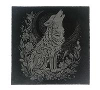 Planetacase - Lobo Decorativo en Piedra | Grabado con Detalle | Inspiración Vikinga y Azteca | Obra Artesanal para Decoración de Hogar | Pizarra 30x30 cm, Lobo