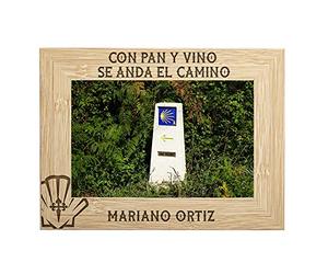 Planetacase - Marco Camino de Santiago Personalizado con Nombre y Foto - Portafotos de Madera Grabado para Fotos 10x15cm - Souvenir Perfecto para Peregrinos, Camino de Santiago, Multicolor