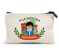 Planetacase - Monedero Personalizado - la Mejor bibliotecaria del Mundo - Cierre con Cremallera - 15x10 cm - Lino - Biblioteca Personalizado