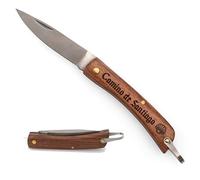 Planetacase - Navaja Camino de Santiago - Recuerdo Souvenir - Hoja 8cm Acero Inoxidable - Empuñadura Madera Grabada - Regalo para Peregrinos, Camping, Caza, Pesca, Bricolaje