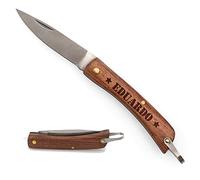 Planetacase - Navaja Personalizada Con Nombre - Hoja 8cm Acero Inoxidable - Empuñadura de Madera - Ideal Para Regalo - Camping, Caza, Pesca, Bricolaje