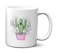 Planetacase - Taza Cactus Always be Happy - Regalo para Amigos y Familia - Diseño Alegre y Positivo - Cerámica, Blanca, 330 mL