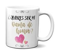 Planetacase - Taza de Desayuno con diseño Original - Regalo de Boda - ¿Quieres ser mi Dama de Honor? - Cerámica, 330 mL, Apta microondas y lavavajillas, 1 Unidad