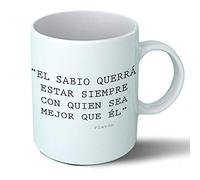 Planetacase - Taza Desayuno Frases Filosóficas El Sabio querrá… Platón - Citas Célebres - Cerámica 330 ML