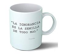 Planetacase - Taza Desayuno Frases Filosóficas La ignorancia… Platón - Citas Célebres - Cerámica 330 ML