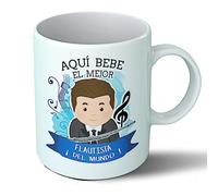 Planetacase - Taza Flautista - Regalo Original - Cerámica Alta Resistencia 330 mL - Apta Microondas y Lavavajillas - Ideal Música y Músicos, Flautista, Él