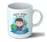 Planetacase - Taza geografo - Regalo Original - Cerámica 330 mL - Taza Desayuno Apta para Microondas y Lavavajillas - geografia - Resistente a Lavados