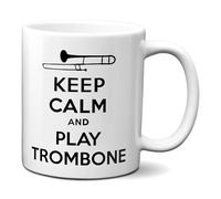 Planetacase Taza Keep Calm and Play Trombone - Diseño Original Músicos - Apta para Microondas y Lavavajillas - 330 mL, Play Trombone, Cerámica