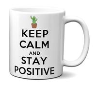 Planetacase Taza Keep Calm and Stay Positive - Taza Frase Positiva - Diseño Original - Apta para Microondas y Lavavajillas - 330 mL, Cerámica