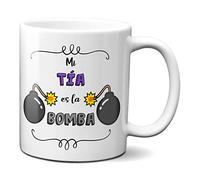 Planetacase - Taza para Tías - Mi Tía es la Bomba - Regalo Original Tía - Cerámica 330 mL - Apta para Microondas y Lavavajillas, Diseño Tía