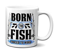 Planetacase - Taza Pesca Born to Fish - Regalo para Pescadores - Diseño Alegre y Colorido - Resistente a Lavavajillas y Microondas - 330 mL - Blanca - Cerámica