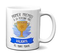 Planetacase Taza Primer Premio A La Persona Mas Valiente del Mundo Mundial - Tazas de cerámica para Regalar En Cumpleaños para Chico Chica Amigos 330ml.