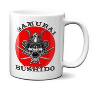 Planetacase - Taza Samurai Bushido Japón - Diseño Oriental Japonés - Regalo para Amigos y Familia - Cerámica 330 mL - Apta para Microondas y Lavavajillas - Blanca