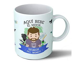 Planetacase - Taza Tatuador - Regalo Original - Cerámica 330 mL - Taza Desayuno Apta para Microondas y Lavavajillas - Tatuaje - Resistente a Lavados