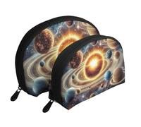 Planetary Orbit of The Solar System - Bolsas de maquillaje impresas de 2 piezas, portátil, bolsa de aseo de viaje, White, Talla única