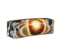 Planetary Orbit of The Solar System - Estuche cilíndrico portátil con cremallera de piel para cosméticos, White, Talla única, Mochila escolar