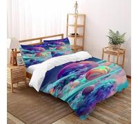 Planetas Nubes Funda Edredon 3 Piezas con Impresión En 3D Stellar Themes con Funda Almohada Super King(260x220cm) Microfibra Juego De Ropa De Cama para para Niñosy Hombres