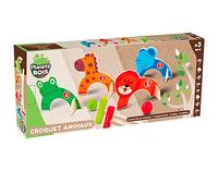 PLANÈTE BOIS - Juego de Croquet Animales - FSC - 053342-2 a 6 Jugadores - Multicolor - Madera - Juguete Infantil - Juego de Habilidad y al Aire Libre - 76 cm x 14 cm - A Partir de 3 Años