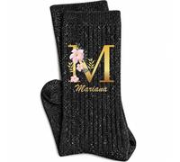 Planetee Calcetines Brillantes Negros Mariana | Mujer, Hilo Metalizado, Punto Canalé Talla Única 36-41 | Regalo Cumpleaños Navidad Amigo Invisible
