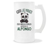 Planetee Jarra de Cerveza | Nombre Alfonso | Vaso con un Panda bonito pero gruñón. Original idea para regalar a un amigo, familiar o colega