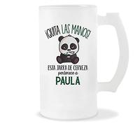 Planetee Jarra de Cerveza | Nombre Paula | Vaso con un Panda bonito pero gruñón. Original idea para regalar a un amigo, familiar o colega
