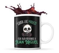 Planetee Taza con el nombre Juan Miguel | Esta taza pertenece a nombre | Taza de café y té con un simpático pero malhumorado panda. Original idea para regalar a un amigo, familiar o colega