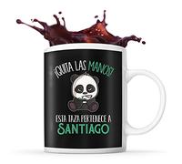 Planetee Taza con el nombre Santiago | Esta taza pertenece a nombre | Taza de café y té con un simpático pero malhumorado panda. Original idea para regalar a un amigo, familiar o colega