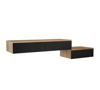 Planetmöbel Amyra Juego de 2 mesitas de noche colgantes de 50 y 100 cm, consola de pared con cajón, moderna mesita de noche para dormitorio, mesita de noche, color dorado y negro