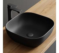 Planetmöbel Aquil Deluxe Lavabo cuadrado a colocar para baño y WC de invitados - Lavabo sin orificio para grifo y rebosadero - Negro mate - 42,5 x 42,5 x 14 cm, WB-425SMAW-PM